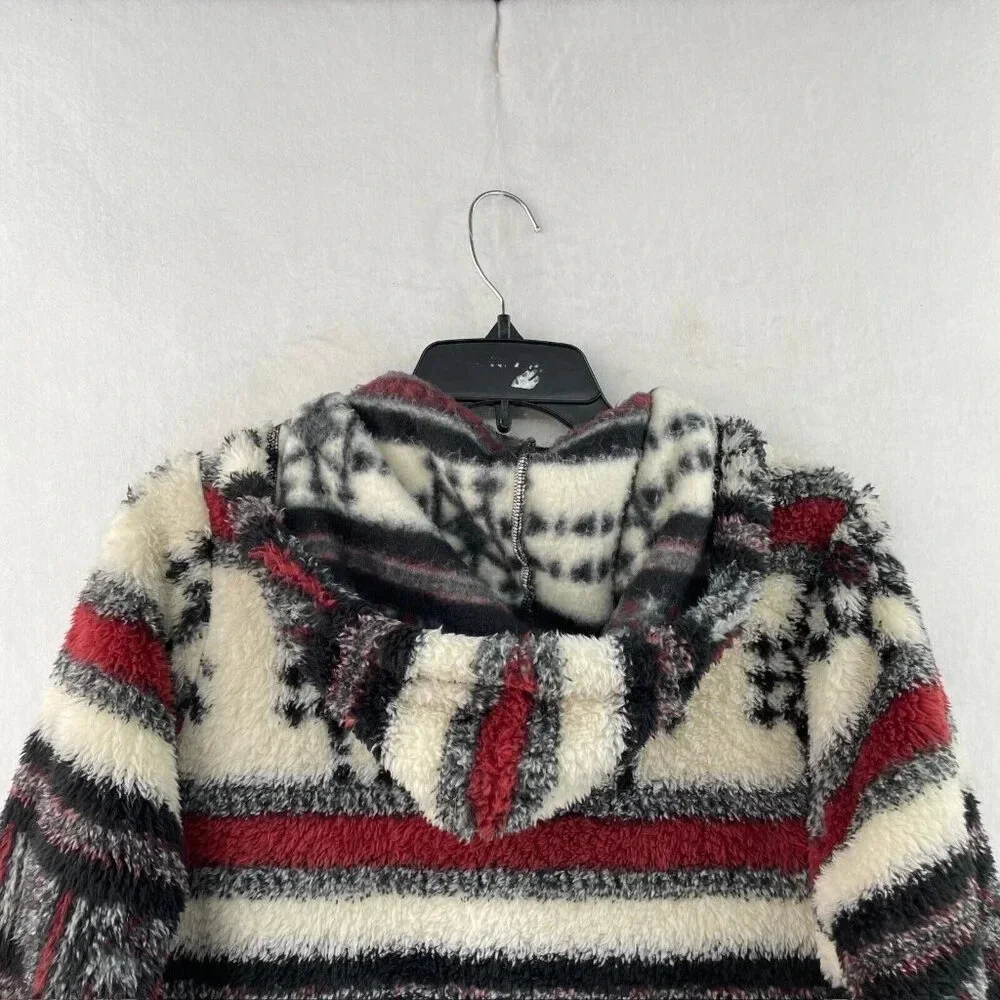 Billabong Fleece Jacket Women's S Red Ivory Aztec Tribal Print Hooded Pullover - Picture 9 of 13